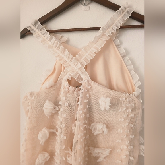 Women's BLUSH 3D Floral TEXTURED Tiered MIDI Easter DRESS Boho Sleeveless Size S - Picture 5 of 16